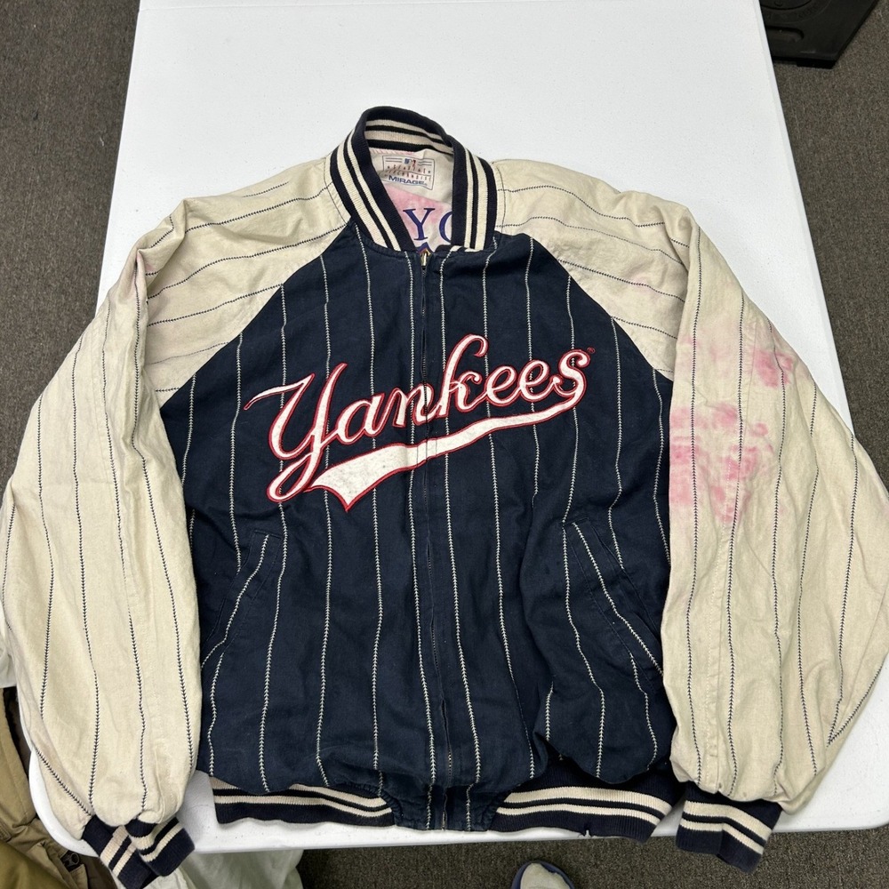 Mirage New York Yankees Bomber Jacket Mens XL Navy White 1998 World Series 90s